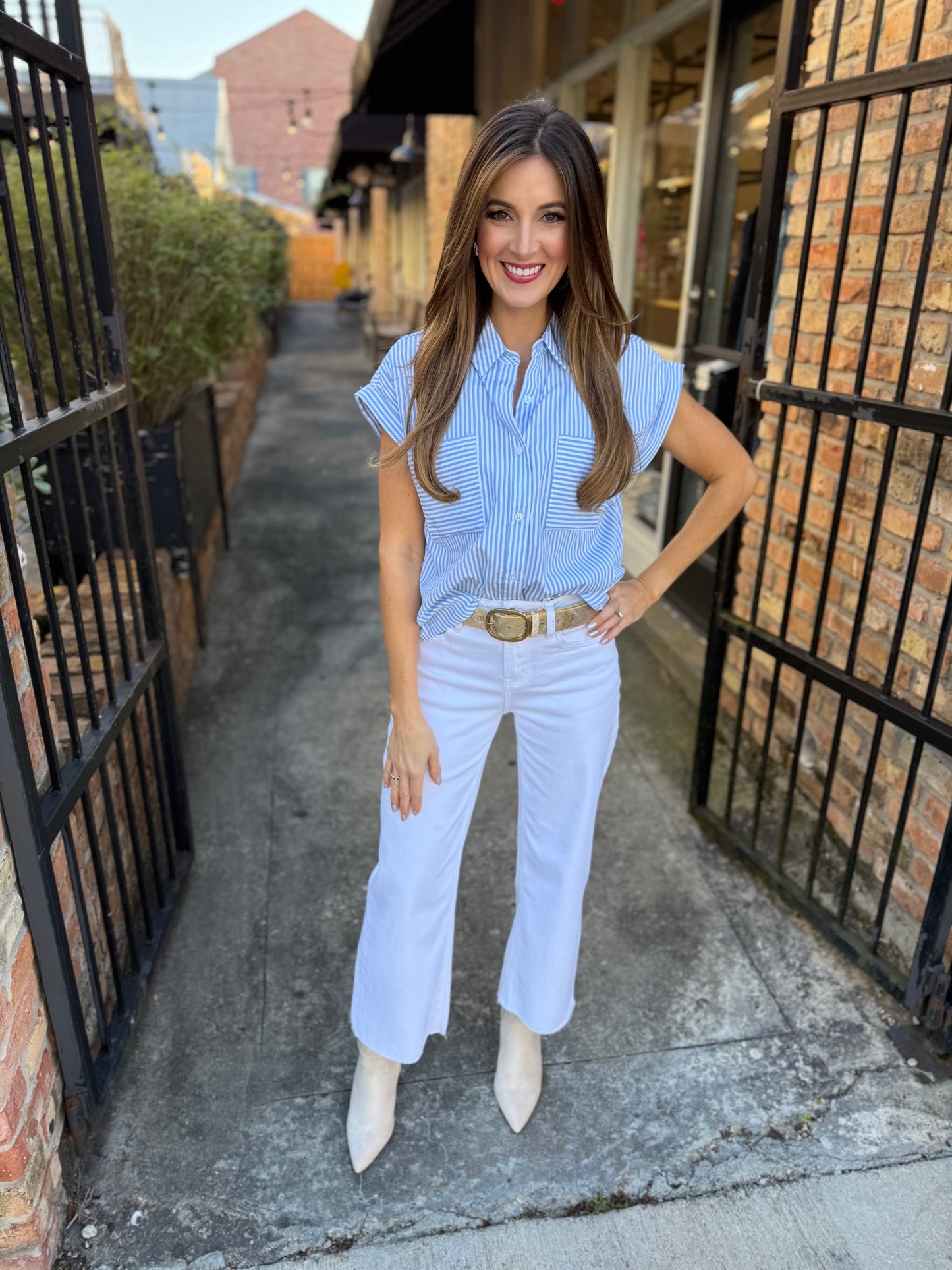 Brooklyn Button Up Top- Lt. Blue