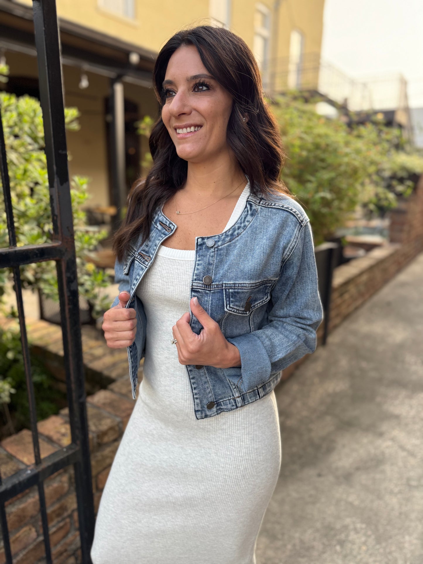 Collarless Denim Jacket