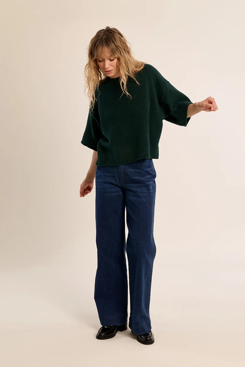 Fallow Flared Sweater Top- Green