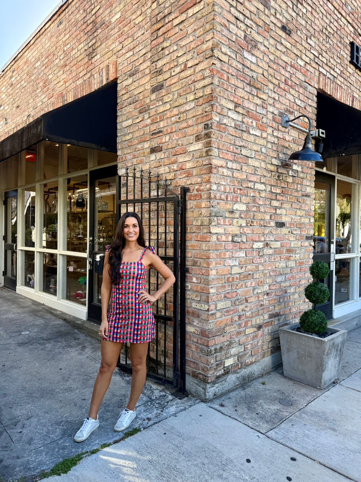 Multi Check Strap Mini Dress- Multi
