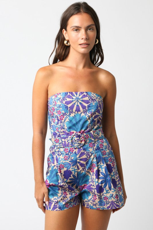 Azul Floral Romper- Cream Purple