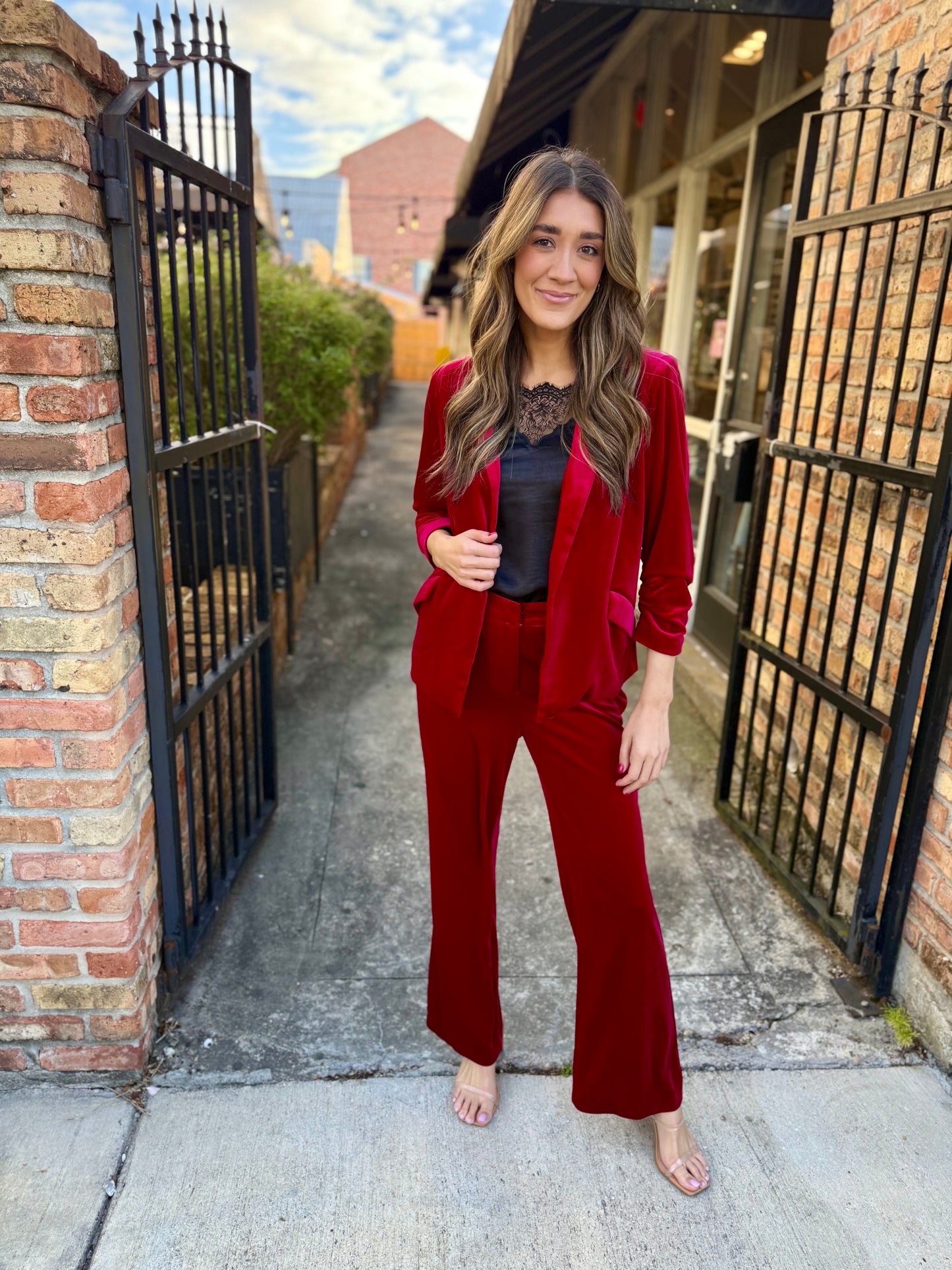 Ashley Velvet Blazer-Red