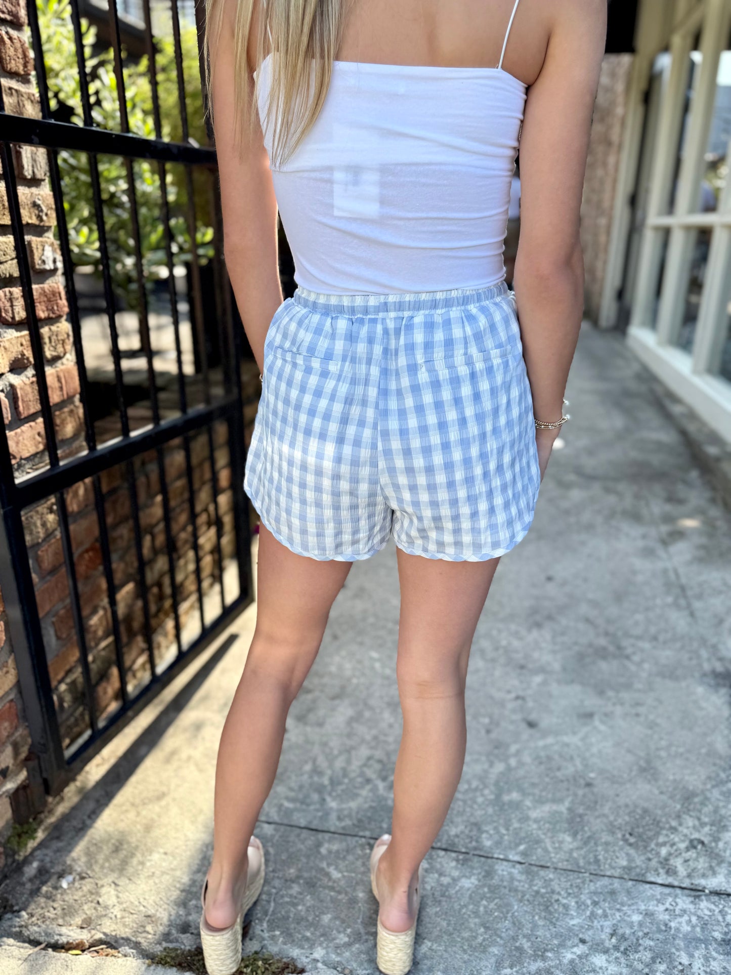 Starlet Gingham Shorts- Sky Blue