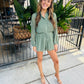 Gathering Button Up Romper- Dark Sage