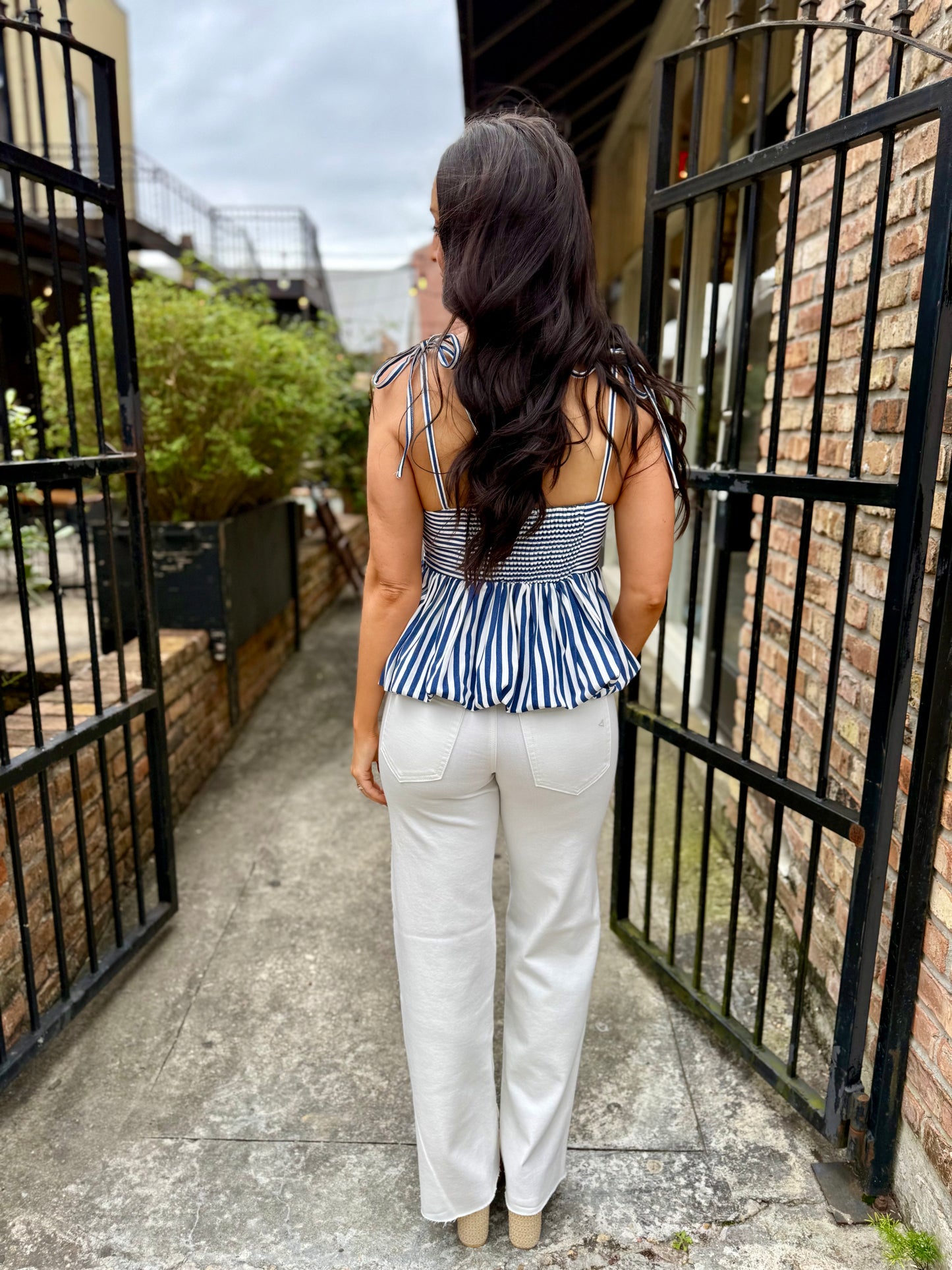 Peplum Stripe Tank- Blue