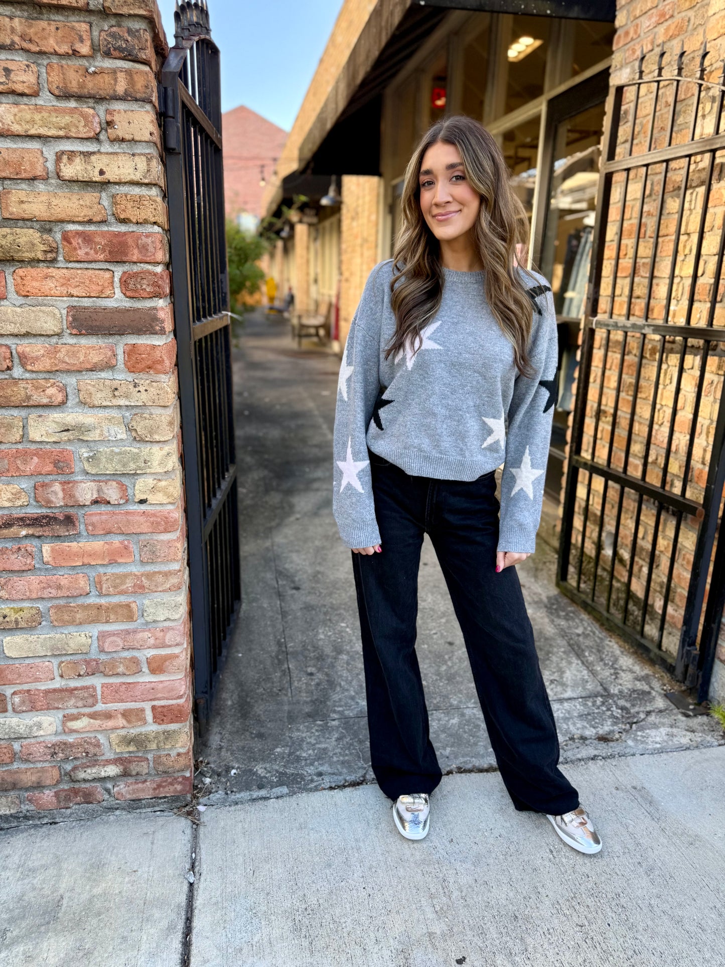 Star Knit Sweater- Heather Gray