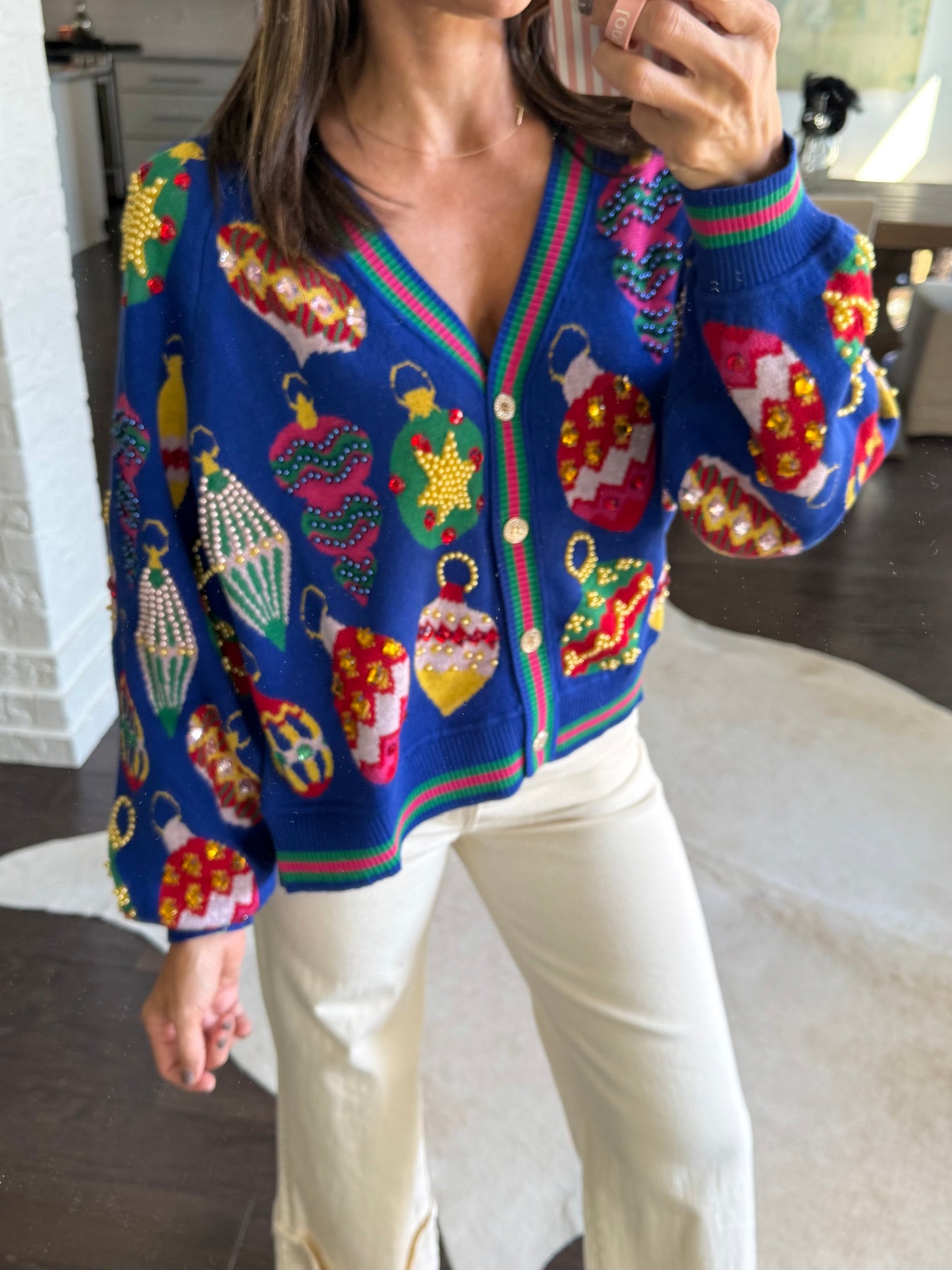 Jeweled Ornament Cardigan- Blue