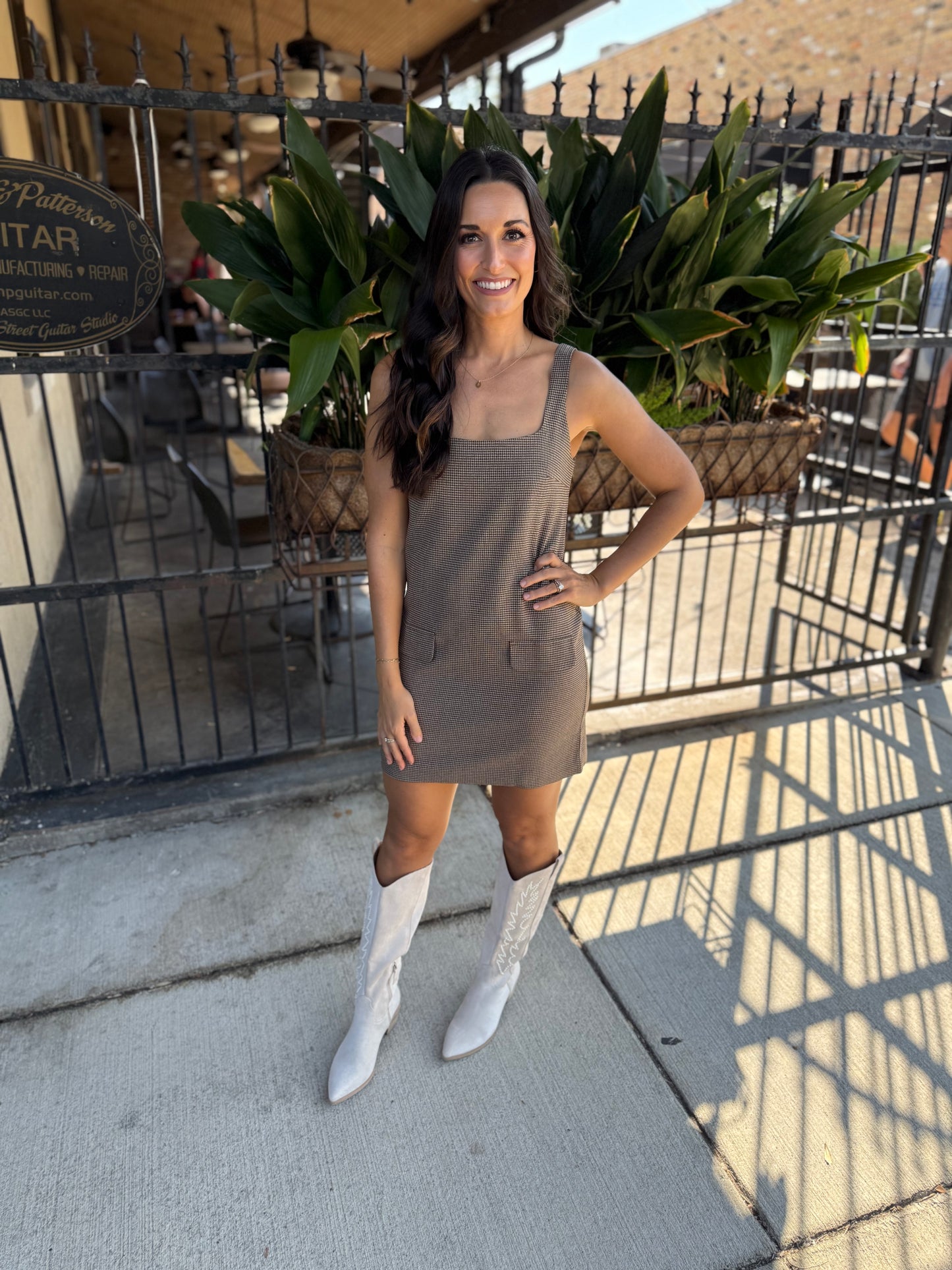 Plaid Mini Dress- Brown