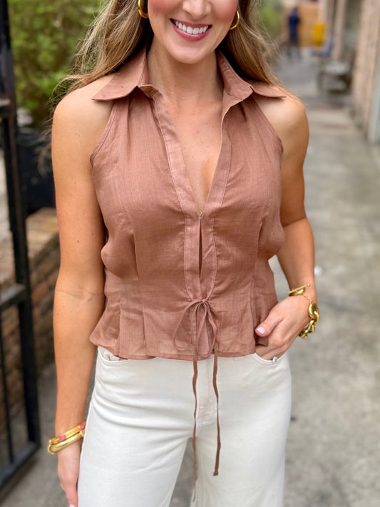 Nancy Collared Halter- Caramel