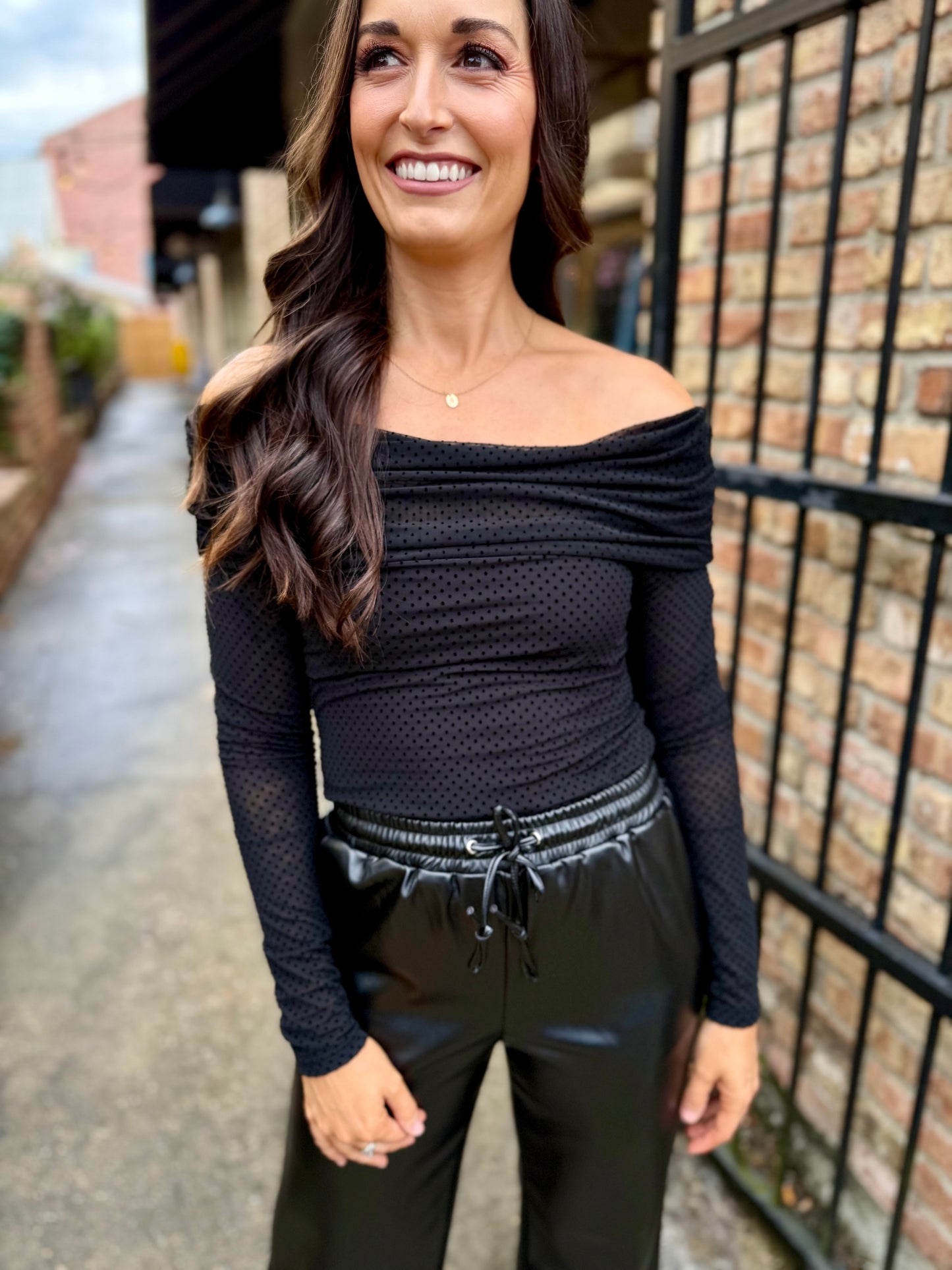 Z Supply Whimsy Off the Shoulder Mesh Top- Black