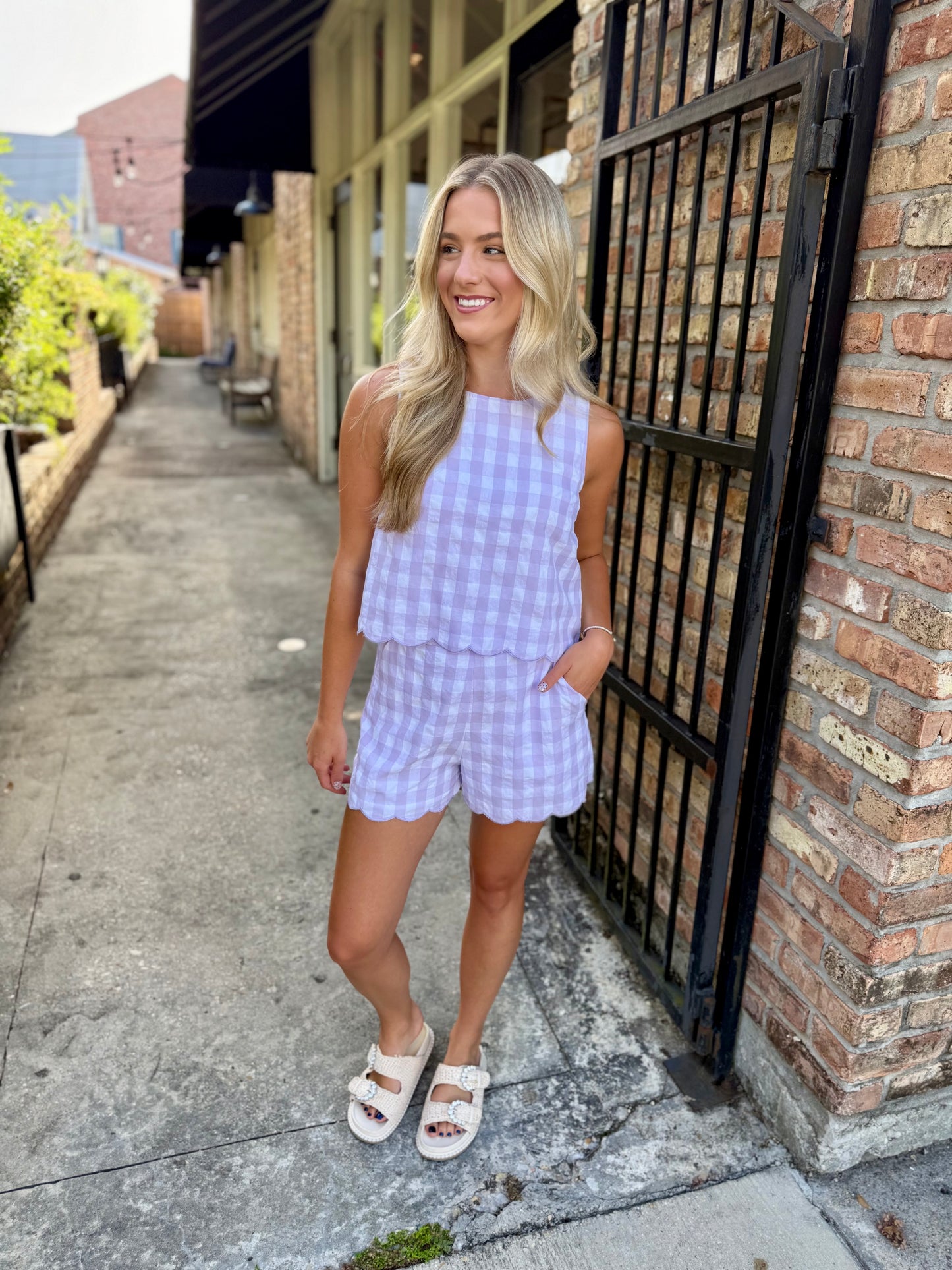 Garrett Gingham Top- Lavender/White