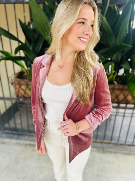 Ashley Velvet Blazer- Mauve