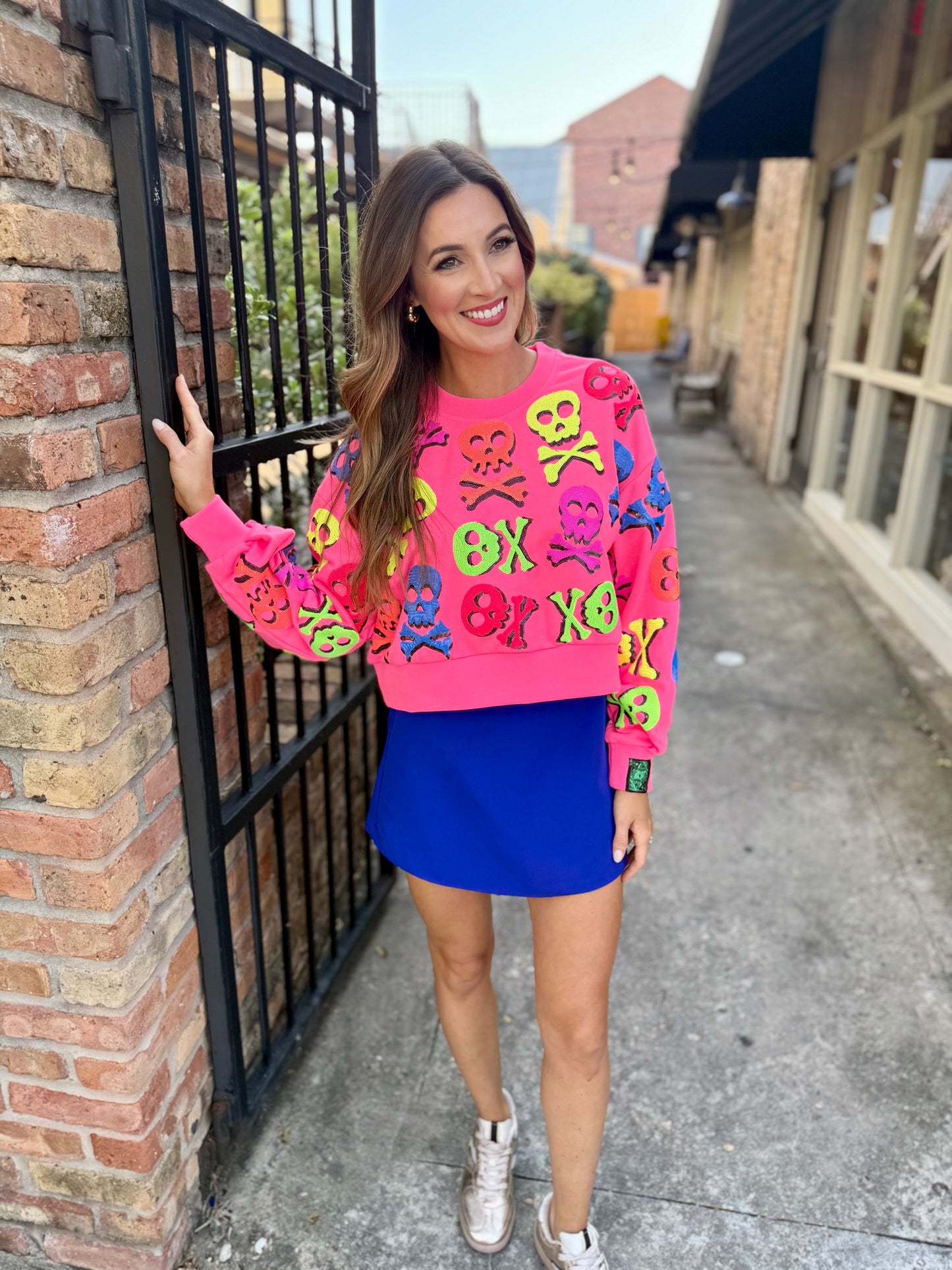 Queen Neon Skull Sweatshirt- Pink Multi