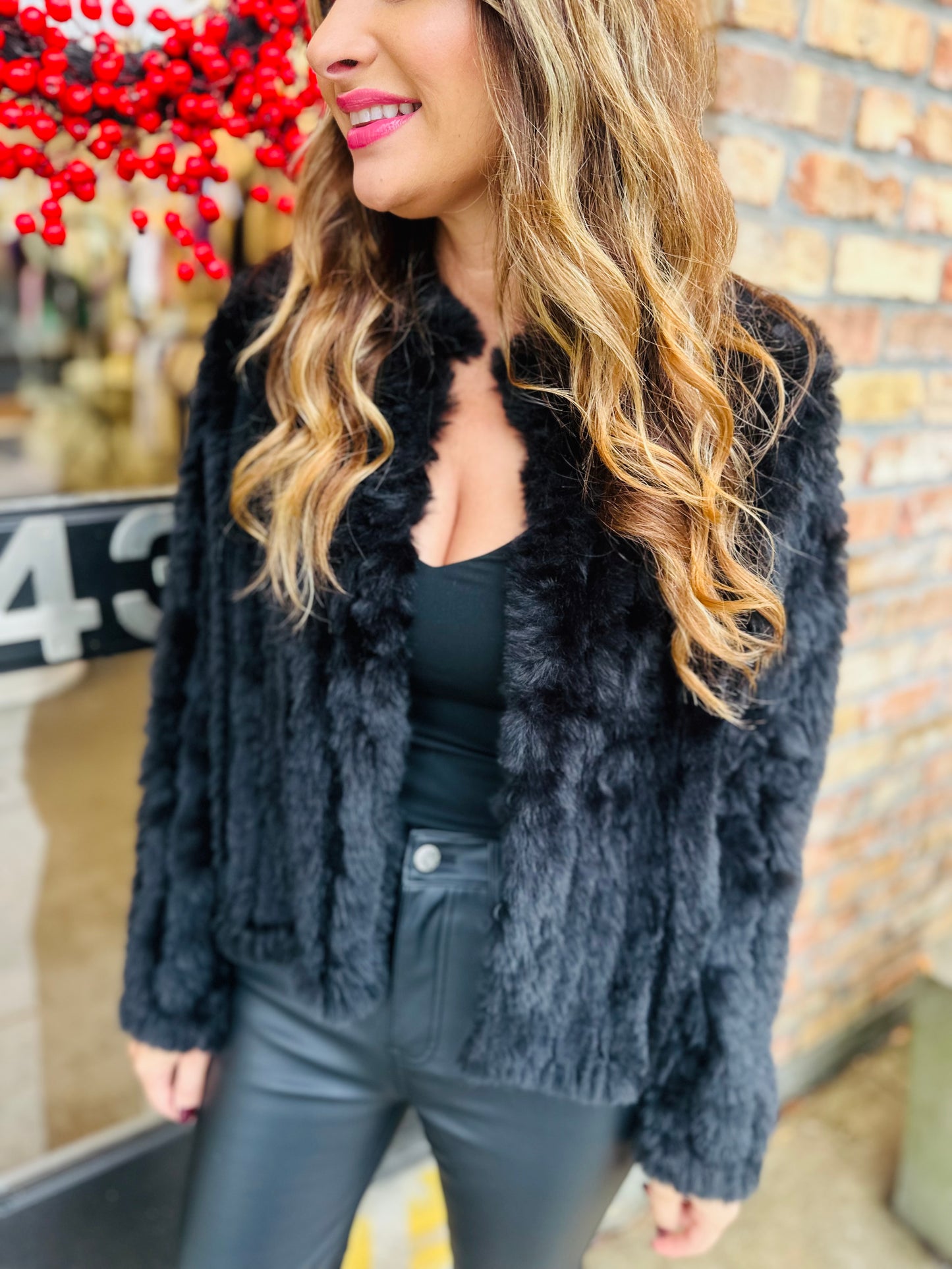 Liliana Faux Fur Jacket- Black