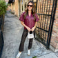 Cecila Faux Leather Top- Cordovan
