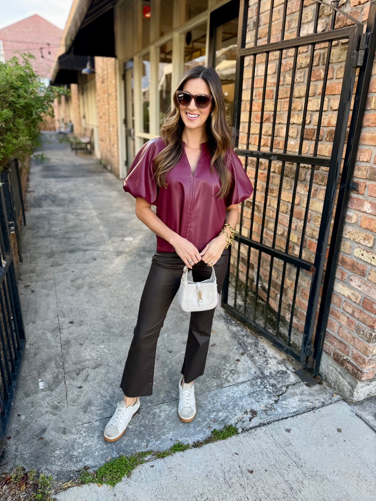 Cecila Faux Leather Top- Cordovan