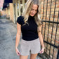 Quinn SS Sweater Top- Black