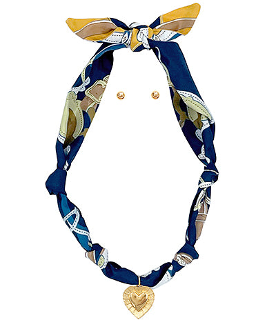 Scarf Necklace SET- Navy/Heart