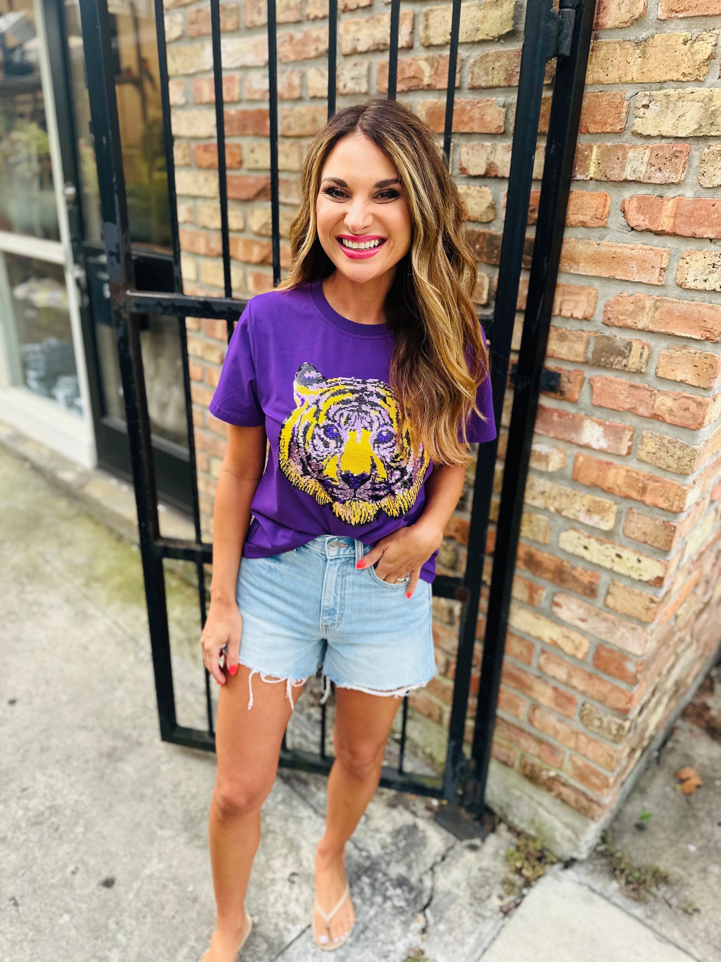 OG Sequin Tiger Head Shirt- Purple