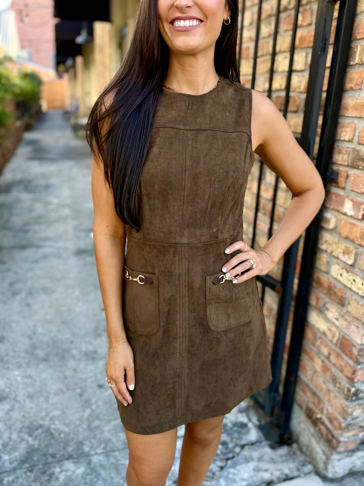 Horse Bit Suede Dress- Wood