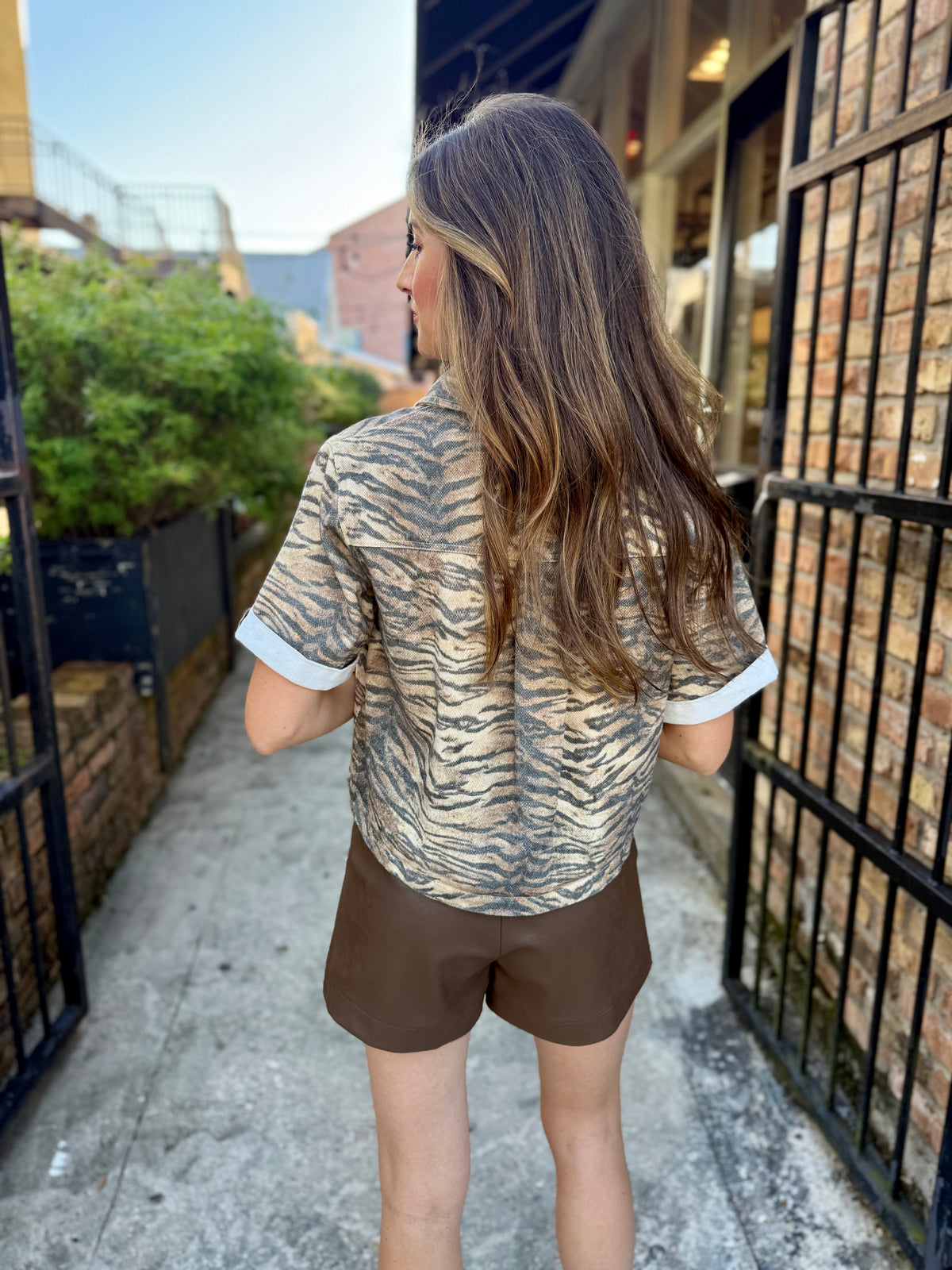 Tiger Boxy Button Denim Top
