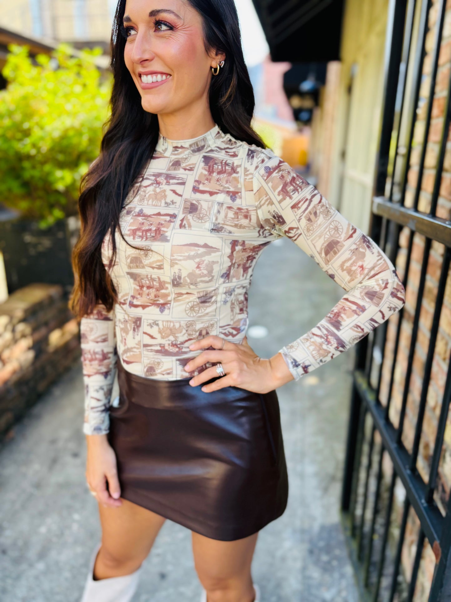 Giddy Up Mesh Top- Brown Multi