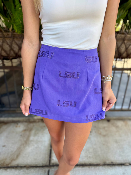 Queen LSU Tonal Rhinestone Skirt