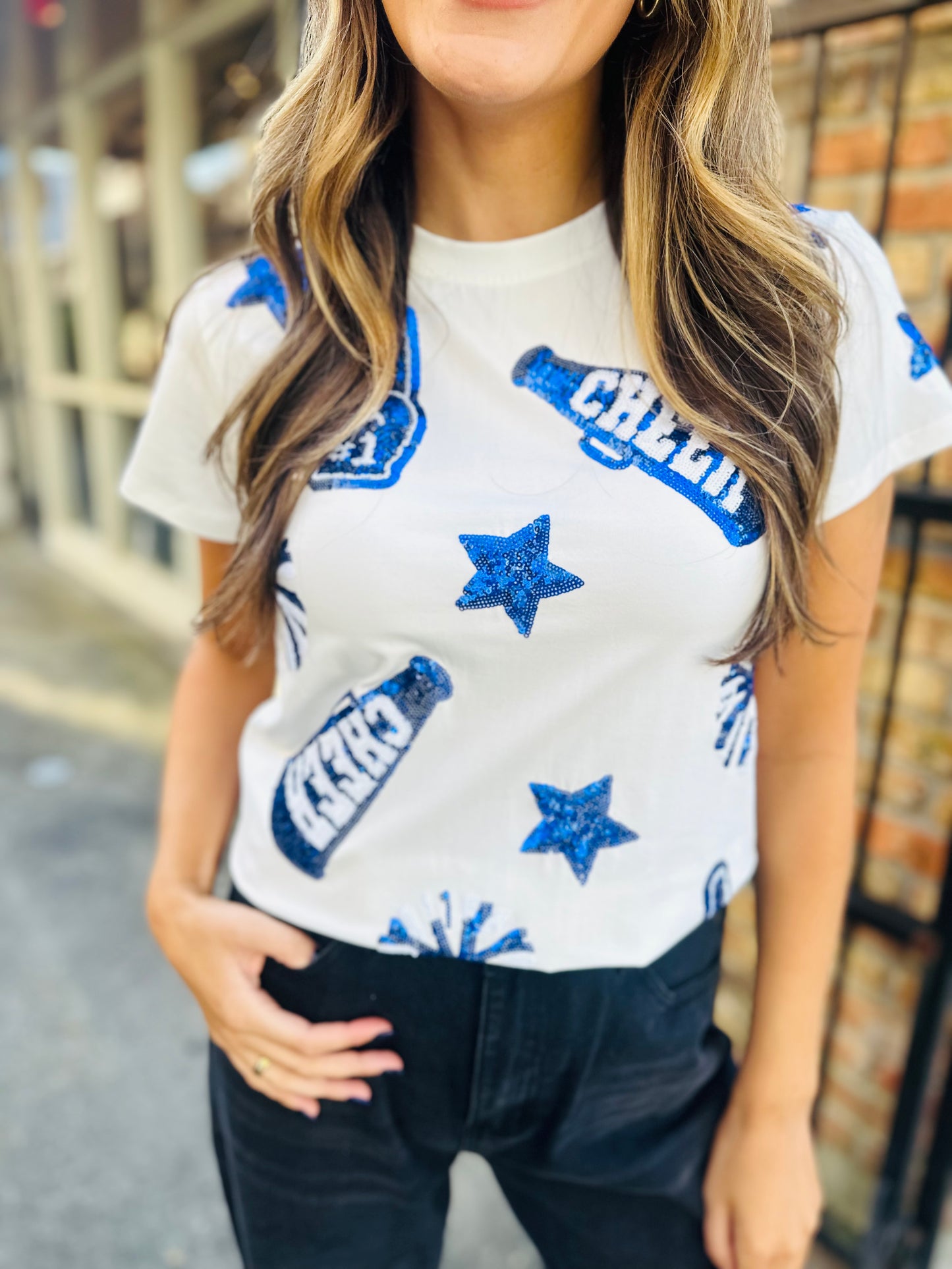 Cheer Top- Blue & White