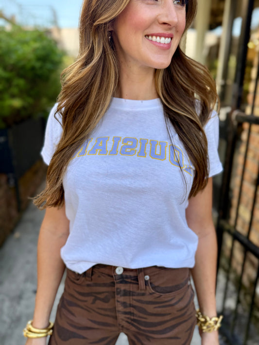 Louisiana Backwards Graphic Tee- White