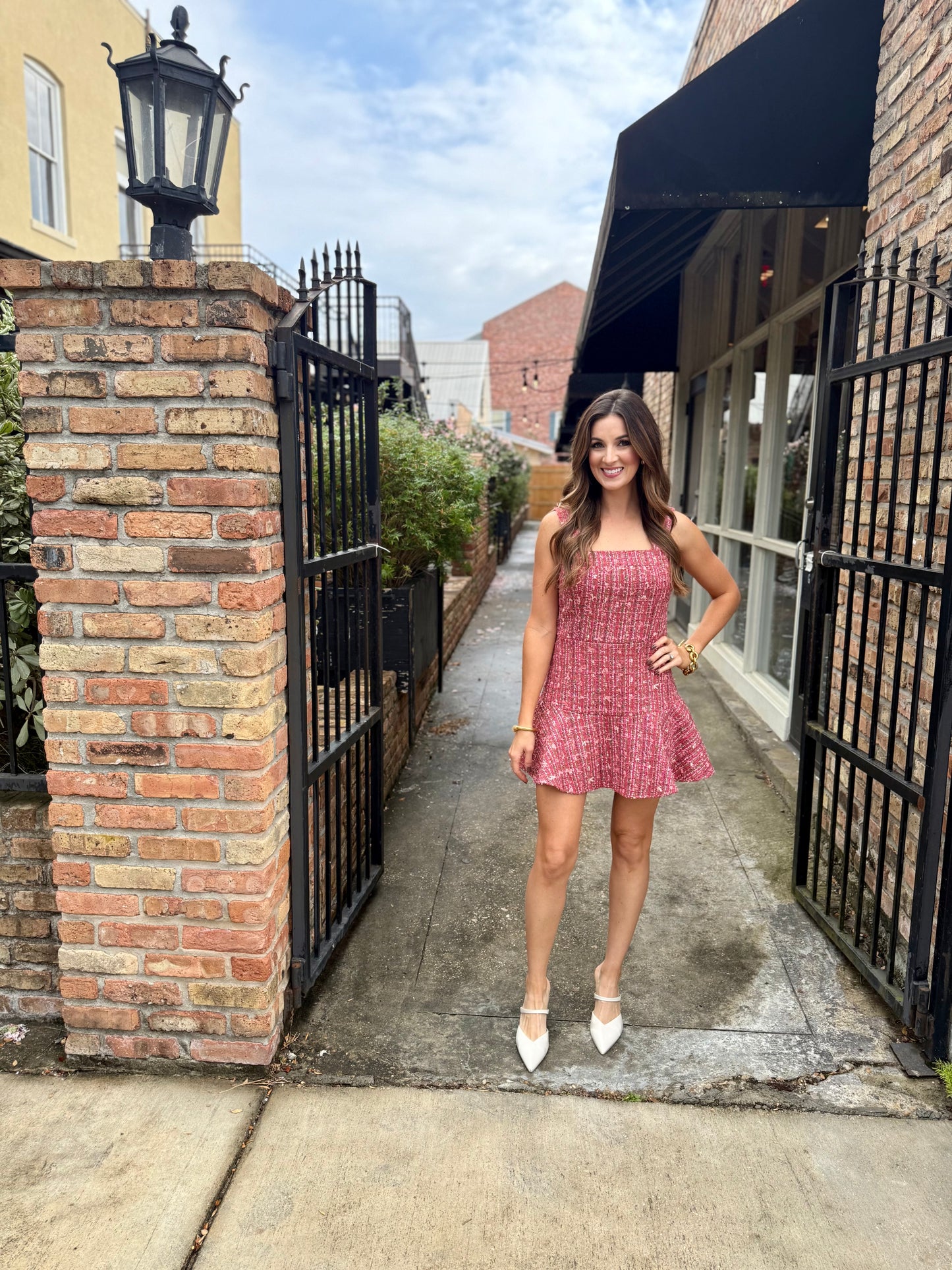 Emily Mini Dress- Pink Tweed