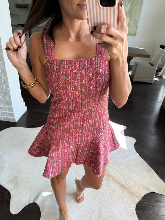 Emily Mini Dress- Pink Tweed