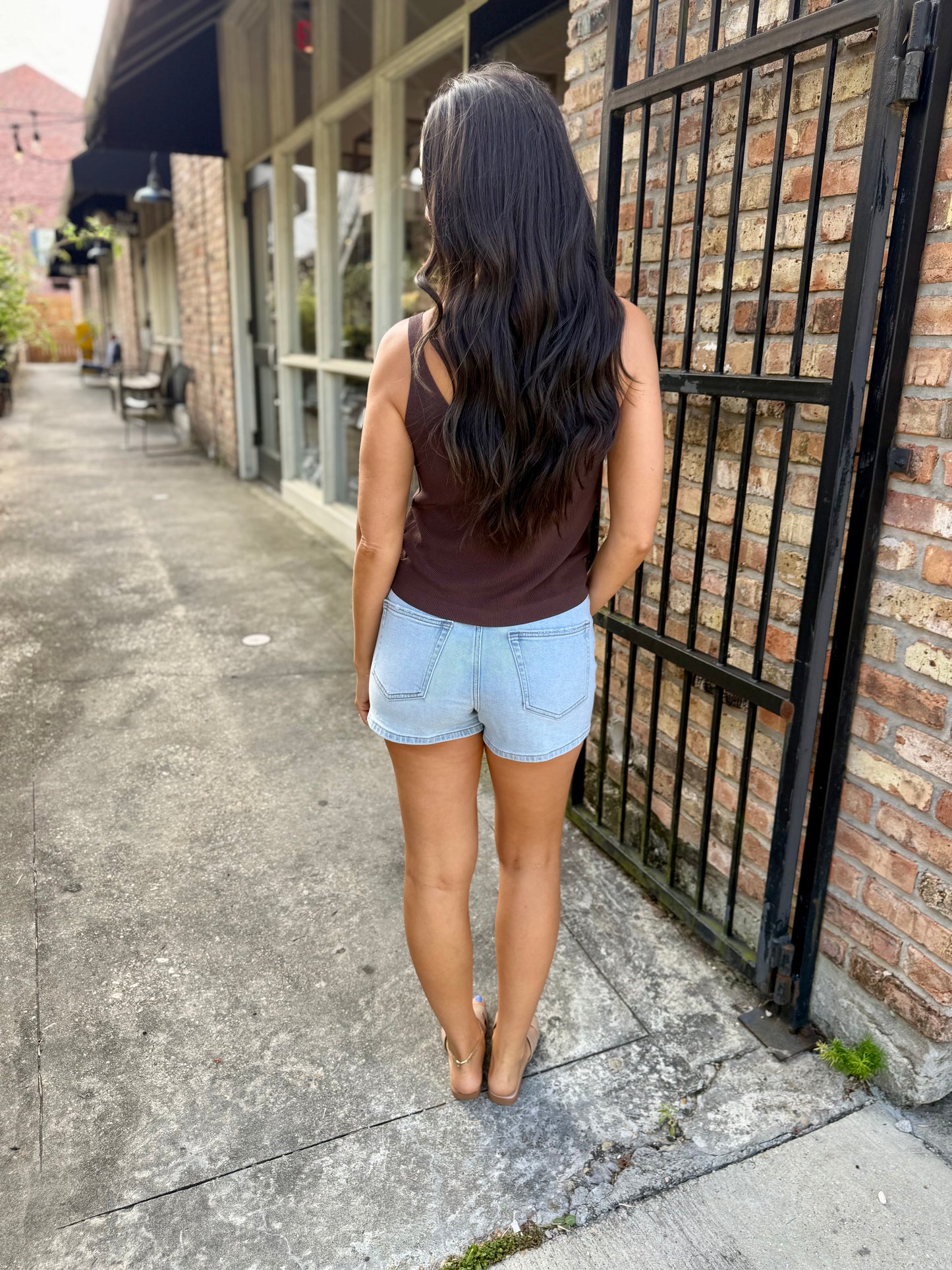Erica Button Tank- Brown