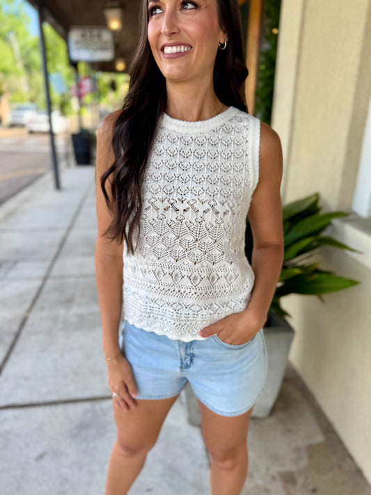 Andrew Crochet Tank- White