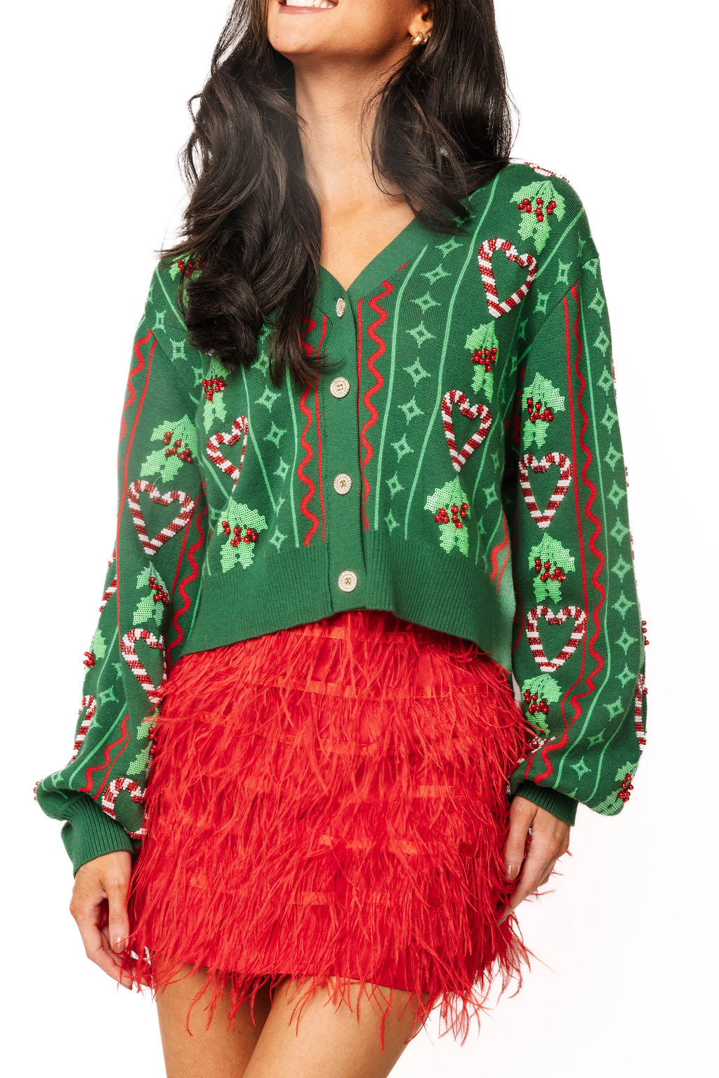 Queen Holly & Peppermint Cardigan- Green