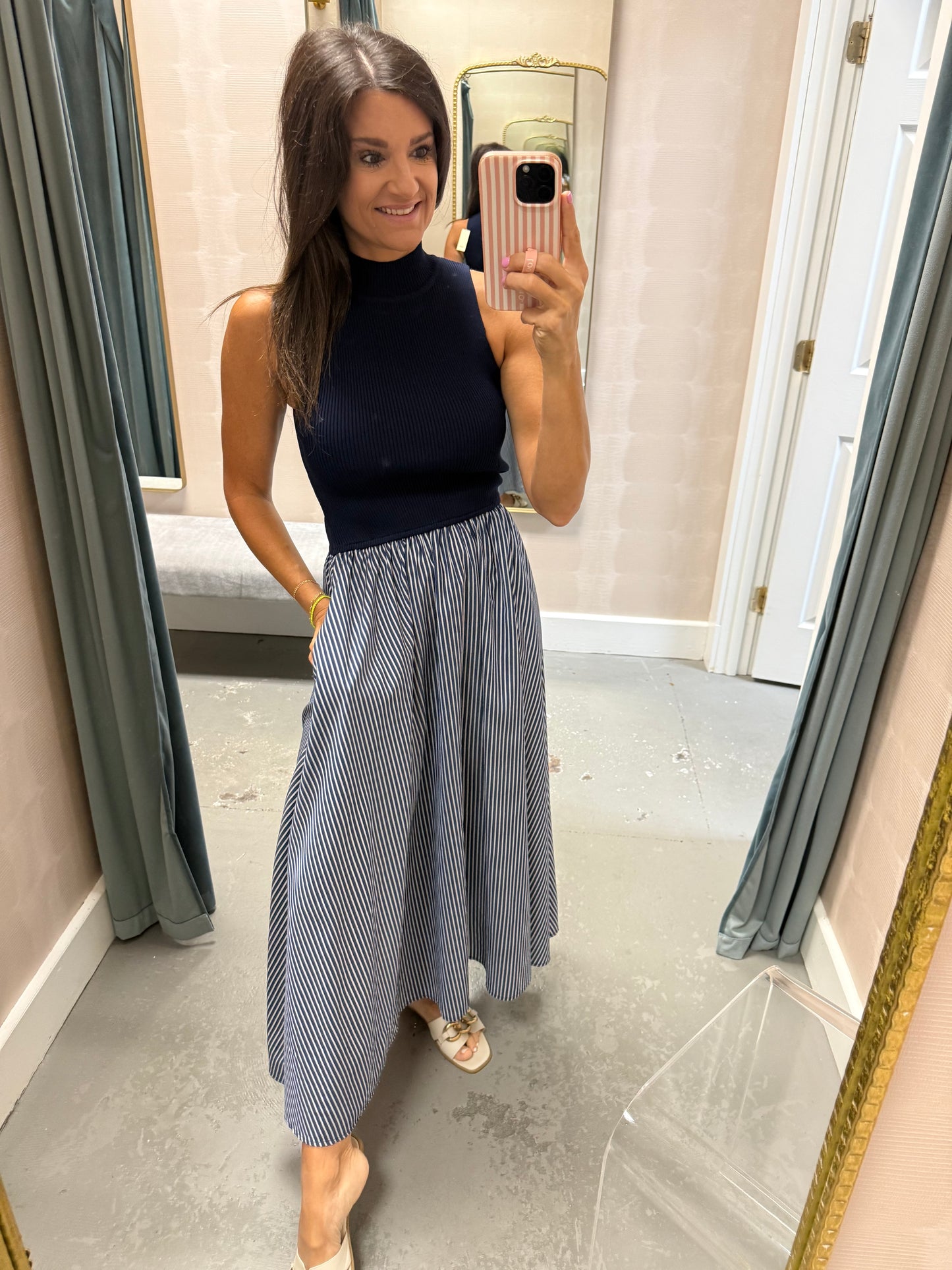 Hunter Maxi Mock Neck- Navy/White Stripe