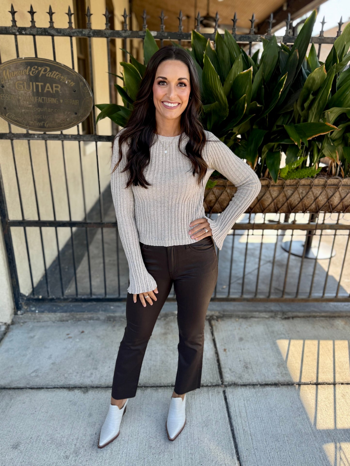 Dylan Ribbed Knit Sweater Top- Tan