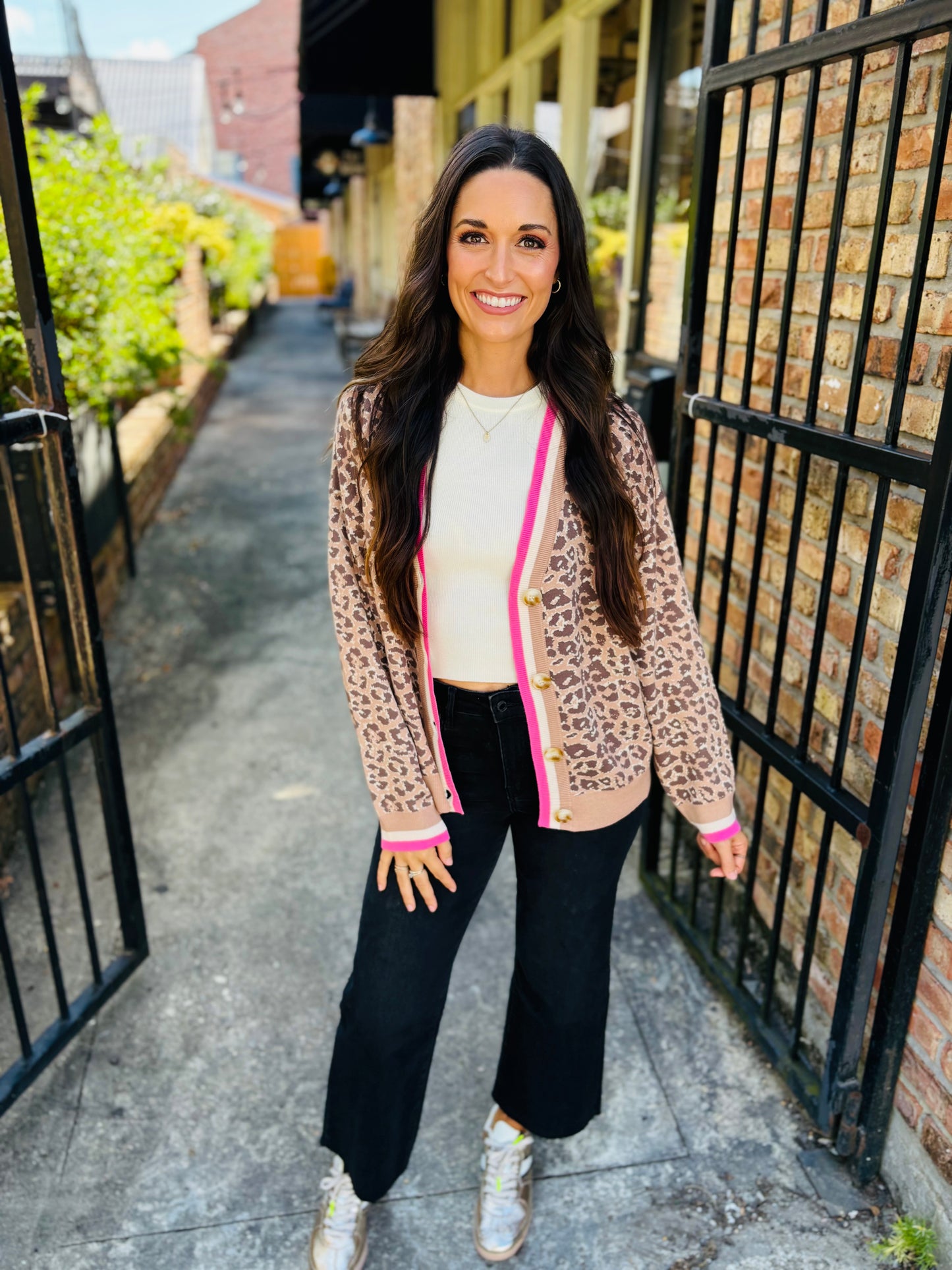 Leopard Cardigan- Pink/Camel