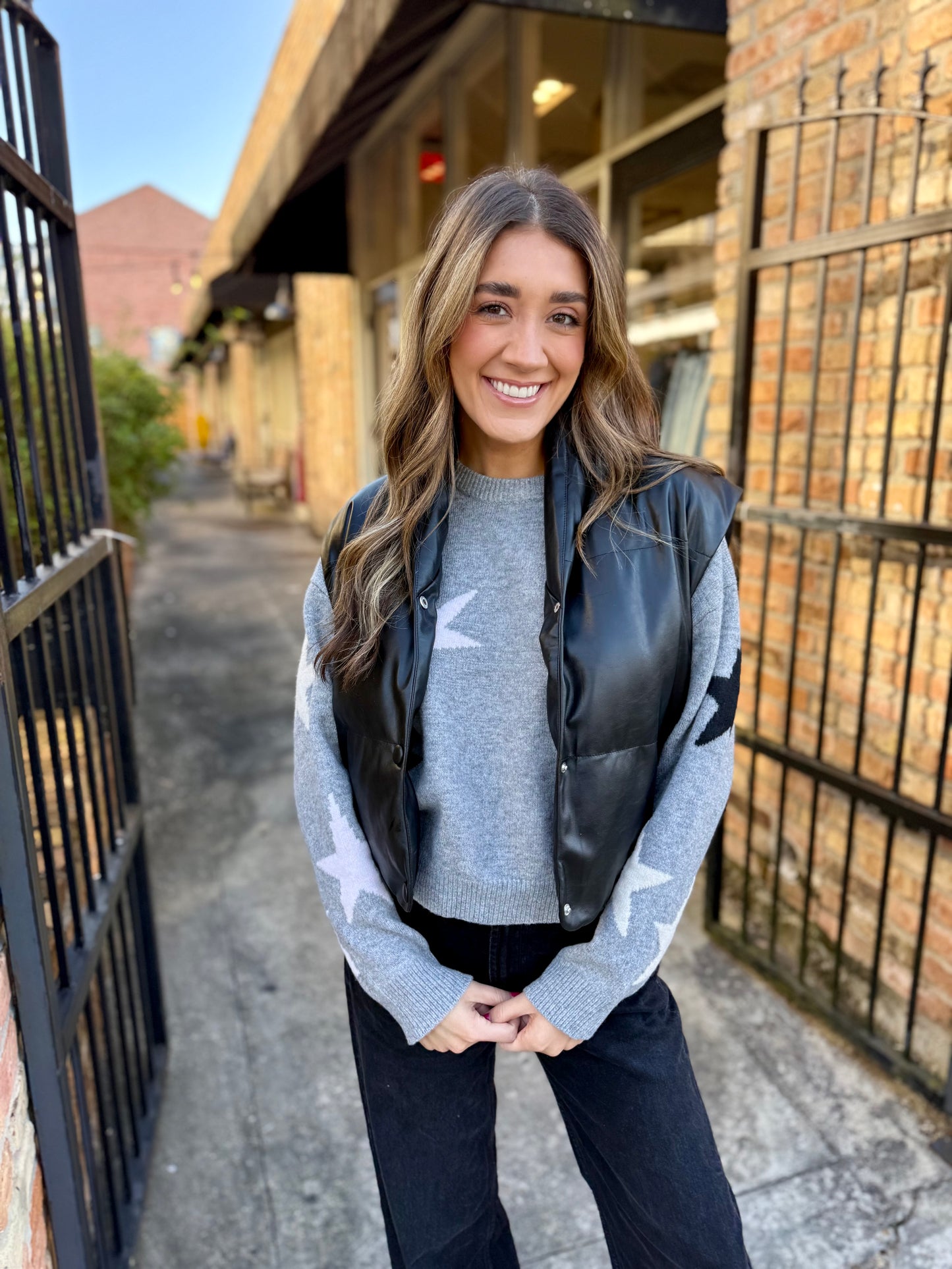 Star Knit Sweater- Heather Gray