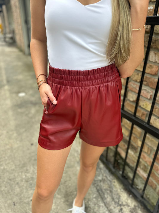 Skye Leather Shorts- Red