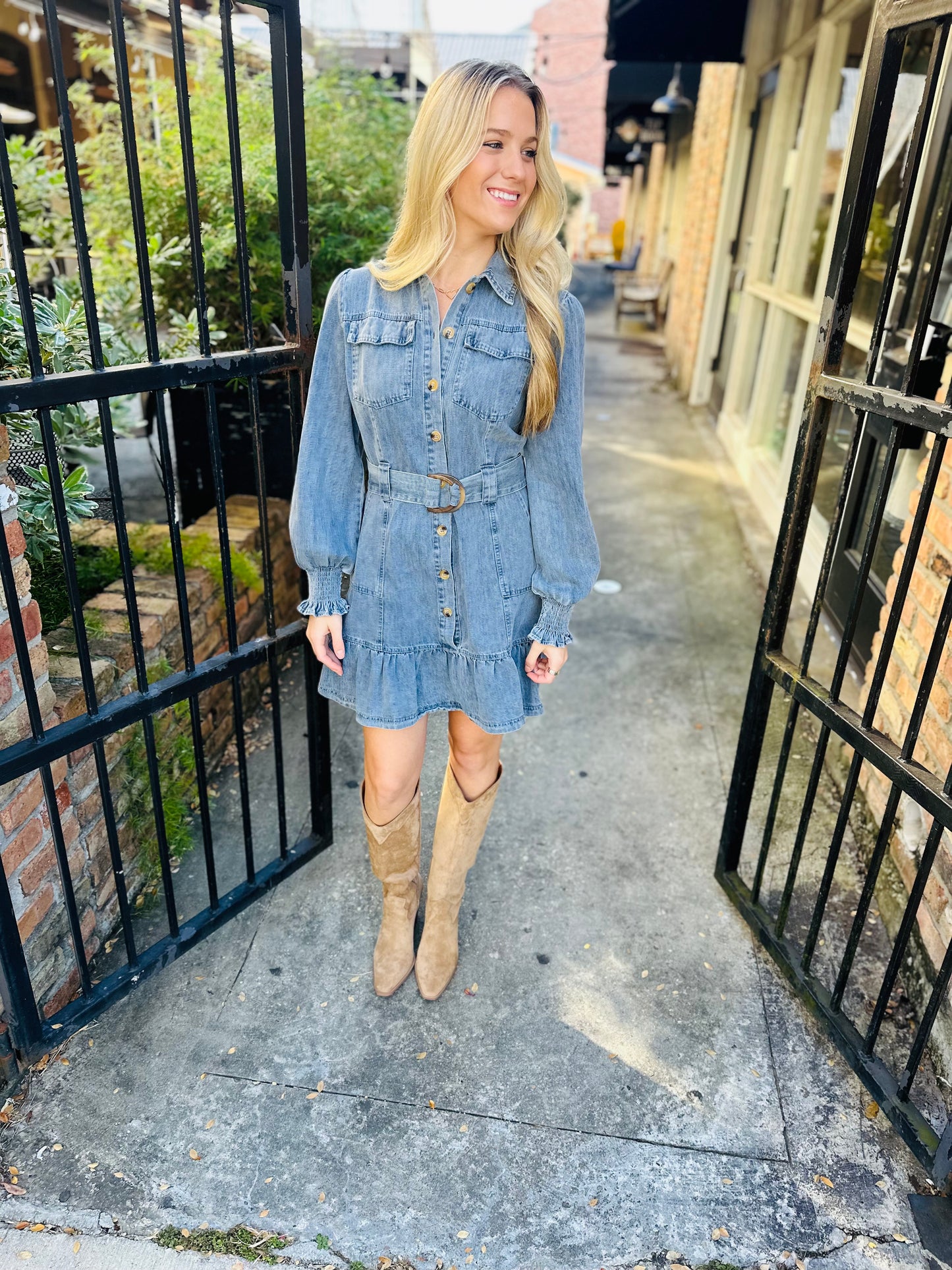 Belted Denim Dress