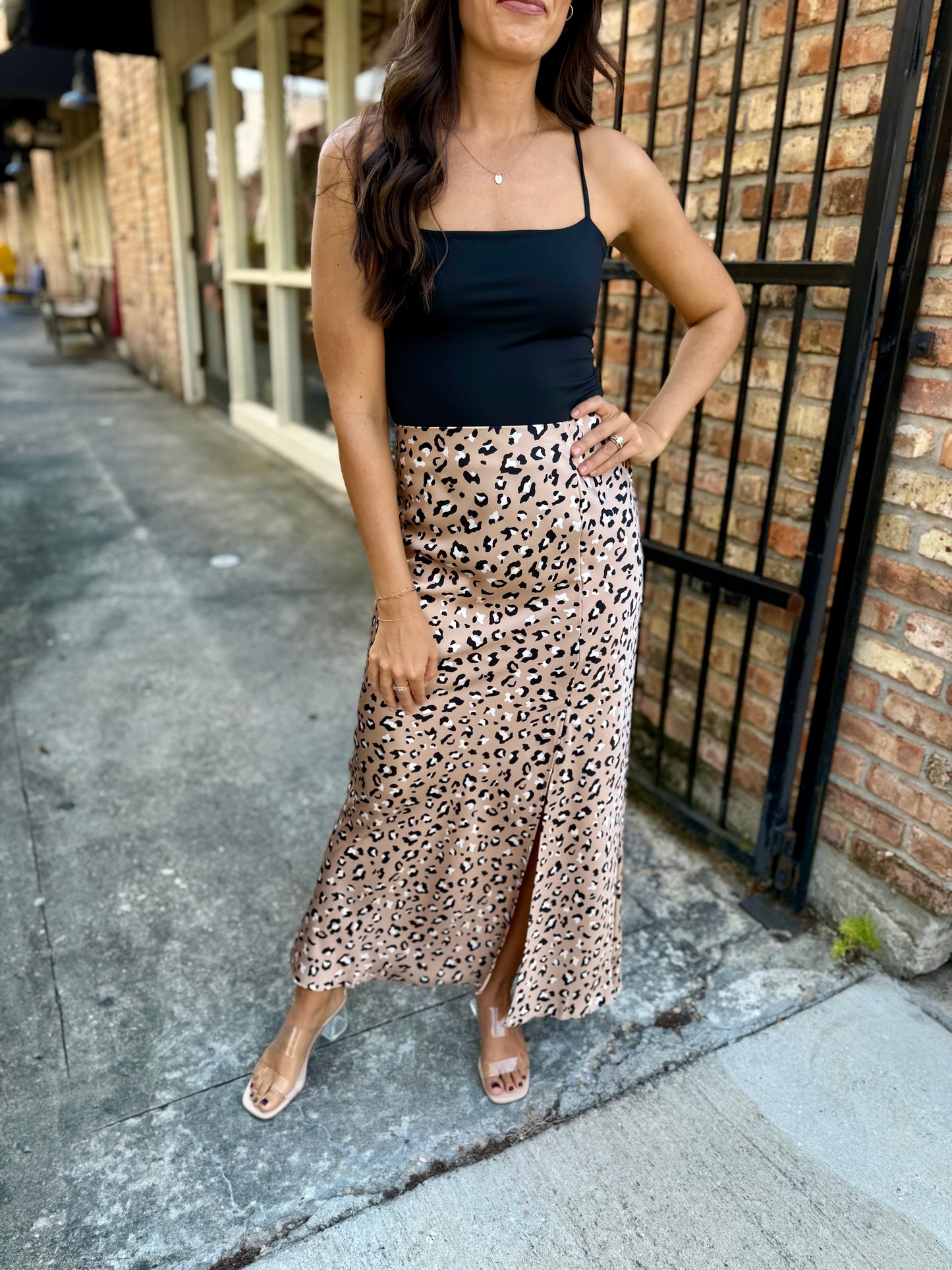 Shelby Satin Maxi Skirt- Leopard