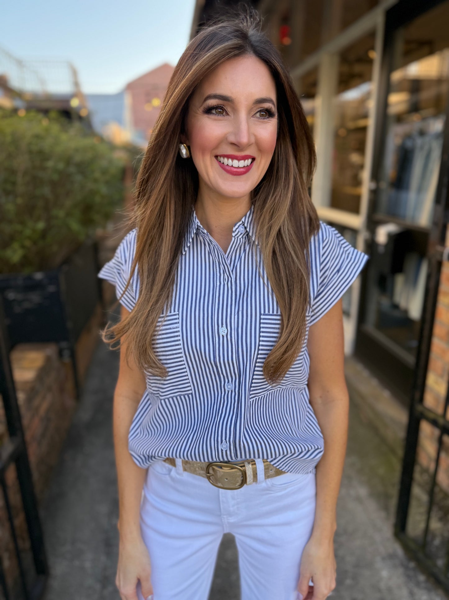 Brooklyn Button Up Top- Navy