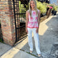 Becky Embroidery Peplum Top- Pink