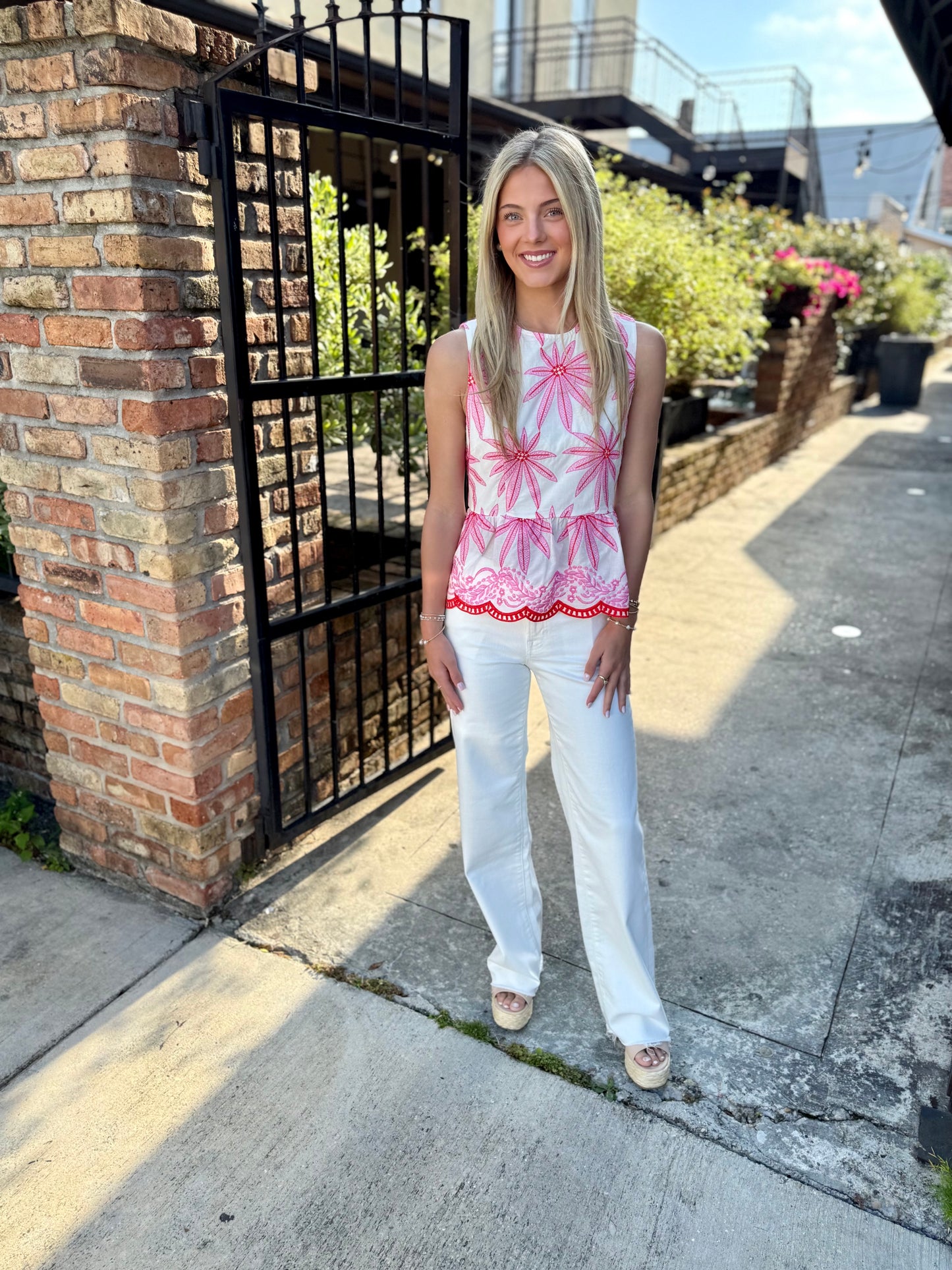 Becky Embroidery Peplum Top- Pink