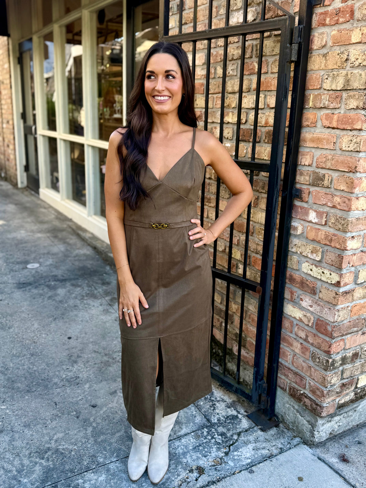 Urban Fall Midi Dress- Olive