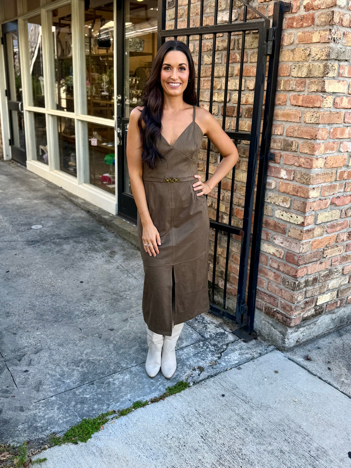 Urban Fall Midi Dress- Olive