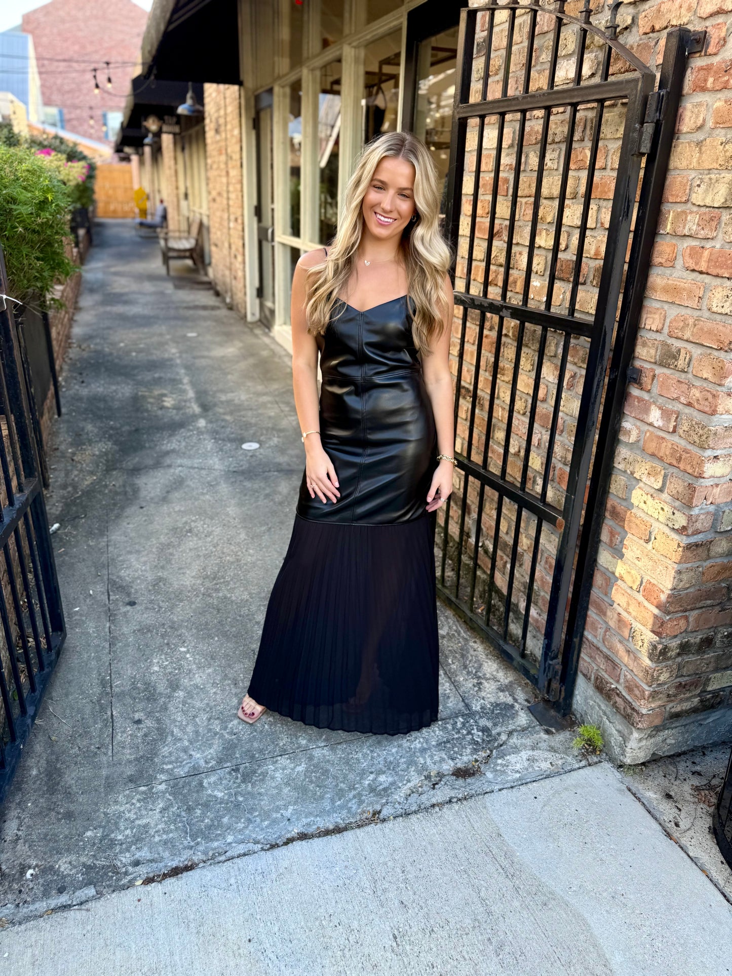Fete Vegan Leather Maxi Dress- Black