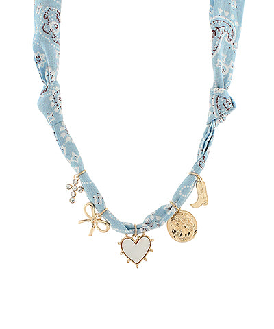 Scarf Necklace- Coin/Multi Charm Lt Blue