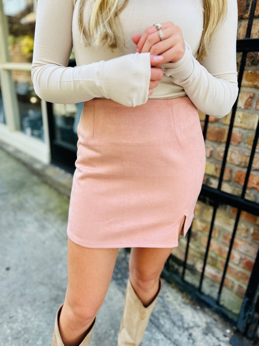 Entertainer Faux Suede Skirt- Rose Pink