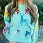 Velvet Reindeer & Bows Sweatshirt- Mint